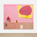 Torey Thornton, Shh. Come inside. It's so warm., 2014, acrylic, velvet, string and collage on panel