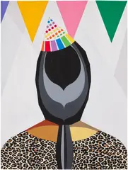 Derrick Adams, We Came to Party and Plan 23, 2020, acrylic, fabric and paper collage on paper