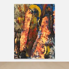Untitled (History Painting) by Korakrit Arunanondchai, 2018, denim and inkjet print on canvas, sold Nov 2025