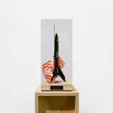 Tom Sachs, Through the Night Softly, 2021, (i) paper, plastic, steel, synthetic polymer, plywood and acrylic, with artist's pedestal (ii) smart contract 0x6B00de202e3Cd03c523CA05d8b47231DBdD9142b token ID 6 token type ERC-721 PNG: 845 x 1080 pixels Minted on August 8, 2021. wallet 0x9ac0fa5fc24d4b1f36b0b2d127c9f29dca4471ed