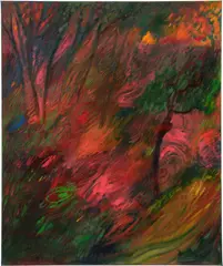 The Forest Ablaze by Soumya Netrabile, 2022, oil on canvas, sold Jul 2025