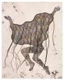 Felipe Baeza, Unruly Suspension 2, 2020, ink, graphite, Flashe, cut paper, acrylic, watercolor, varnish and embroidery on panel