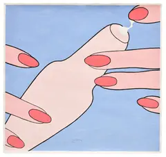 John Wesley, Untitled (Hand with Bottle), 1990, gouache on paper