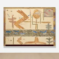 Joan Snyder, Sleeping Beauty, 1982, oil, acrylic, fabric, graphite and paper on canvas