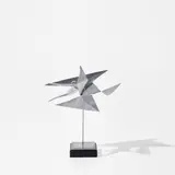 George Rickey, Pivoted Folds (Cubist), 1995, stainless steel on marble base