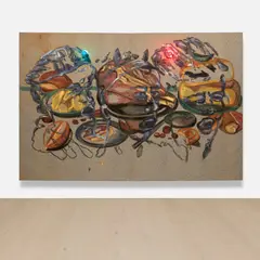 David Salle, Portrait of Michael Hurson, 1984, acrylic, oil and lightbulbs on fabric