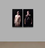 Bill Viola, The Innocents, 2007, color high-definition video diptych on plasma displays mounted vertically on wall