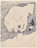 Andy Warhol, Elephant and Male Figure, 1956, ballpoint pen and blue ink on paper