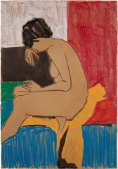 Suzanne Jackson, Class Figure Study, 1962, ink, pastel and pencil on heavy brown paper