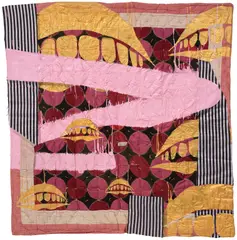 Sanford Biggers, Grip and Grin, 2017, acrylic on antique quilt and various textiles