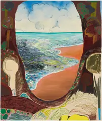 Shara Hughes, Mushroom Hunt, 2015, oil, acrylic, Flashe, caulk, spray paint and enamel on canvas