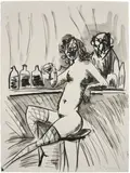 George Condo, Figures at a Bar, 2009, charcoal and wash on paper