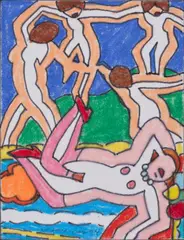 Study for Sunset Nude with Andre Kertezs at the Dance by Tom Wesselmann, 2004, ink and colored pencil on rag tracing paper, sold Sep 2025