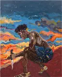 Ludovic Nkoth, Mama it’s Raining Again, 2020, oil and acrylic on canvas