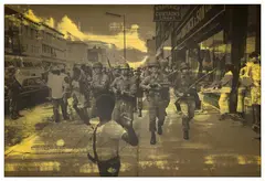 Public Enemy (II) by Hank Willis Thomas, 2018, screenprint on retroflexive vinyl mounted on dibond, in artist's frame, sold Sep 2025