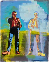 Sarah Lucas, The Last Crusade I, 1993, acrylic on newsprint and card on paper