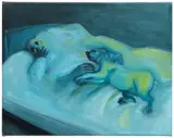 Cheyenne Julien, Untitled (Woman with dog in bed), 2019, oil on canvas
