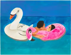 Derrick Adams, Petite Floater 26, 2020, ink, watercolor, graphite and printed vinyl collage on paper