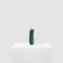 Selbsporträit als Gurken by Erwin Wurm, 2008, cast and hand-painted acrylic resin with metal post on pedestal, in 2 parts, sold Jul 2025