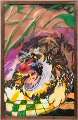 Bianca Fields, Easy, Green and Unseen, 2021, acrylic, oil and spray paint on yupo paper mounted on canvas, in artist's frame