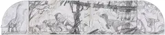 Mark "Crash" McCreery, Jurassic Park Visitor Center Mural – Final Concept Art / Jurassic Park Drawing, 1992, graphite and collage on paper, in 3 parts