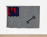 William Copley, Flag of the political prisoner, from Gran Pavese – The Flag Project, 1988, Monumental screenprint in colors, on polyester flag