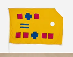 Lawrence Weiner, Drapeau for a community, from Gran Pavese – The Flag Project, 1988, Monumental screenprint in colors, on polyester flag