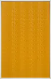 Hank Willis Thomas, 126 Hundred Dollar Bills (Gold), 2019, Unique screenprint on retroreflective vinyl mounted to Dibond, the full sheet, contained in the original white painted artist specified wooden frame