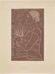 Glory by Elizabeth Catlett, 2008, Linocut in brown, on wove paper, with full margins, sold Feb 2025