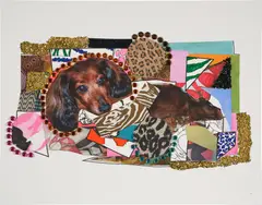Mickalene Thomas, Portrait de Priscilla la Petite Chienne Deux :), 2012, Archival inkjet print in colors with fabric and sequin collage, on Hahnemühle paper, with full margins