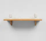 Mona Hatoum, Set in Stone, from Documenta 11, 2002, Multiple comprising two Carrara marble forms with carved typography (East and West in Arabic) connected with hemp string, on an oak shelf (as issued)