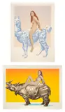 Mel Ramos, Llama; and Indian Rhinoceros, 1970, Two lithographs in colors, on Arches paper, with full margins