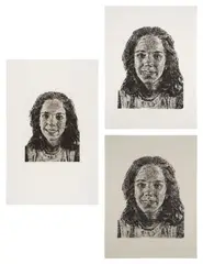 Chuck Close, Georgia; Georgia/Fingerprint I; and Georgia/Fingerprint II, 1985-86, Three etchings, on Arches and Rives BFK papers, with full margins