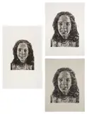 Chuck Close, Georgia; Georgia/Fingerprint I; and Georgia/Fingerprint II, 1985-86, Three etchings, on Arches and Rives BFK papers, with full margins
