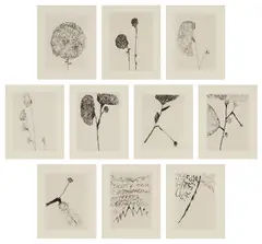 Louise Bourgeois, Homely Girl, A Life (MoMA 926-935), 1992, The complete set of 10 drypoints, on Somerset paper, with full margins, with title page, colophon and epigraph, all loose (as issued), all contained in the original grey linen portfolio