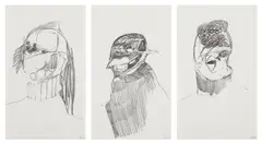 Nicola Tyson, Untitled, 2002, Unique graphite drawing triptych, on three sheets of wove paper