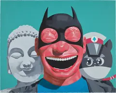The Three Musketeers by Yue Minjun, 2022, Screenprint in colors, on Rives BFK paper, the full sheet, sold Feb 2025