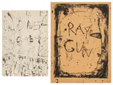 Claes Oldenburg, Dine Claes Poster; and Ray Gun Poster, 1959, One unique ink drawing and one lithograph, on various wove papers