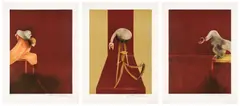 Deuxième version du triptyque 1944 (after, Second Version of the Triptych 1944) (S. 24, T. 25) by Francis Bacon, 1989, The complete set of three lithographs in colors, on Arches Infinity paper, with full margins, sold Apr 2025