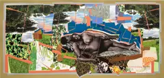 Mickalene Thomas, Sleep: Deux Femmes Noires, 2013, Monumental woodcut, screenprint and digital print in colors with collage, on Saunders Waterford paper, the full sheet