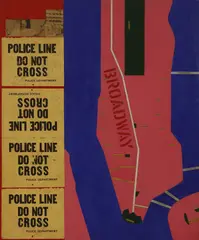 Theodore Mendez, Police Line, Do Not Cross, collage and acrylic on canvas