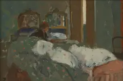 Thomas John Coates, Bedroom interior, oil on board