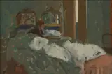 Thomas John Coates, Bedroom interior, oil on board