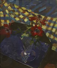 Mary Jackson, Anemones in the Conservatory, oil on canvas board