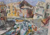 Jenny Grevatte, Canal Reflections, Burano, mixed media on board