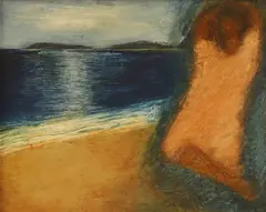 John Emanuel, Figure & Skyline, Tresco, Scilly, oil on board