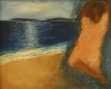 John Emanuel, Figure & Skyline, Tresco, Scilly, oil on board