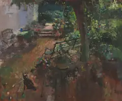 Frederick Cuming, August Garden with Cat, 1992, oil on board