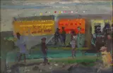 Frederick Cuming, At the Fairground, oil on board
