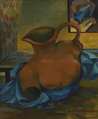 Still life with jug by Patricia Pearce, oil on canvas, sold Jul 2026
